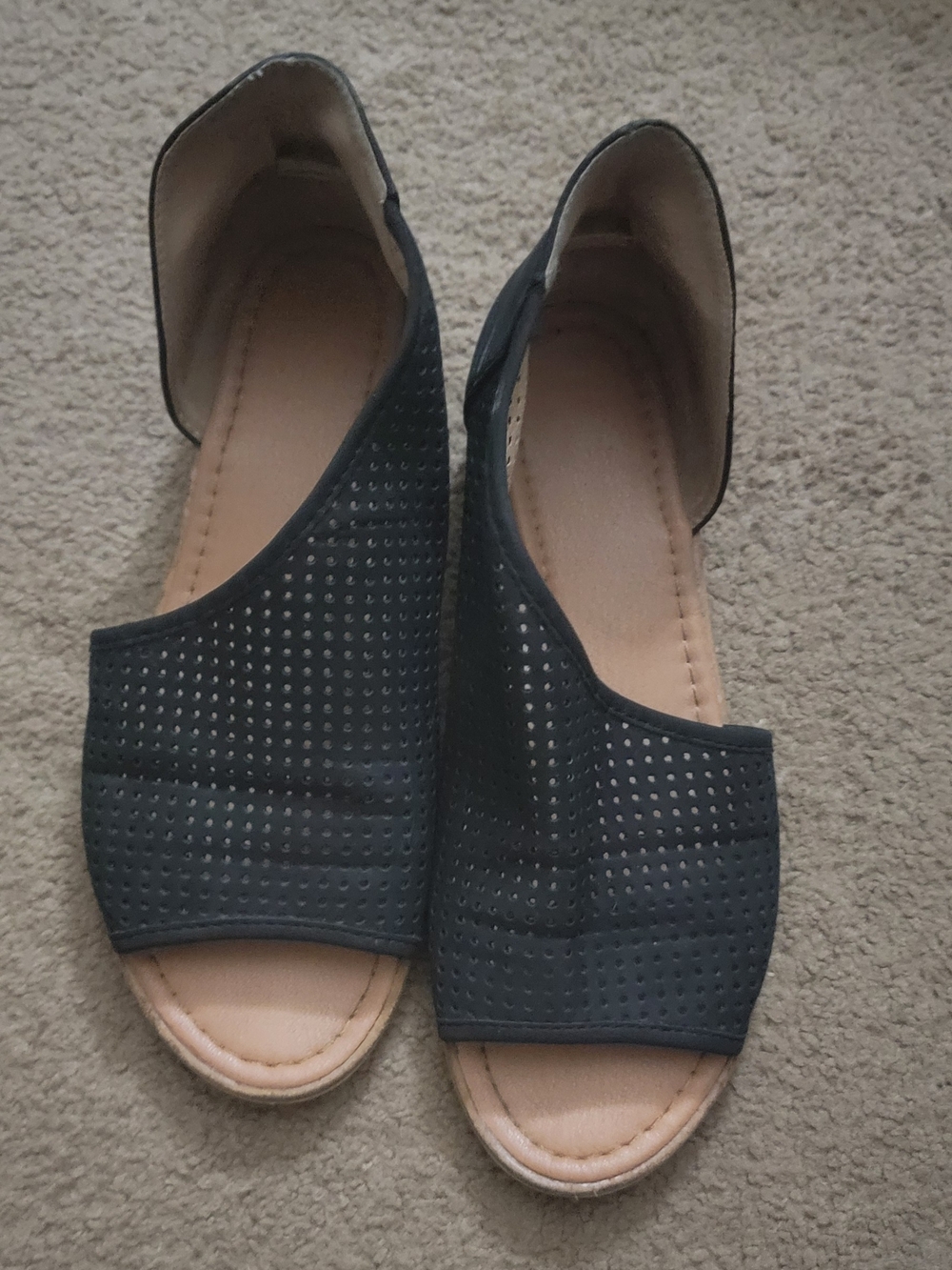 Catherine Malandrino Black Perforated Open-Toe Slip-Ons